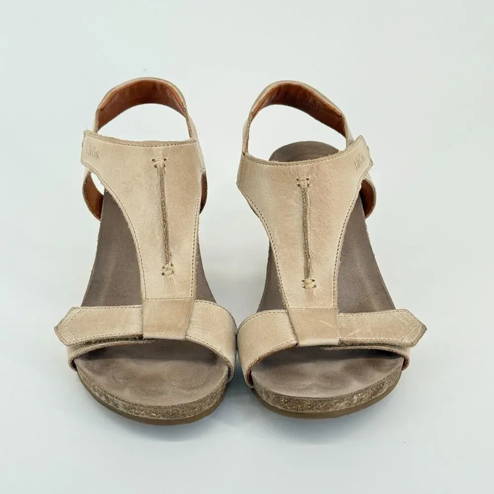 Taos Wedge Sandals Beige Leather Comfort Cork Hook Loop Casual Size 9.5 EU 40 - Picture 3 of 9